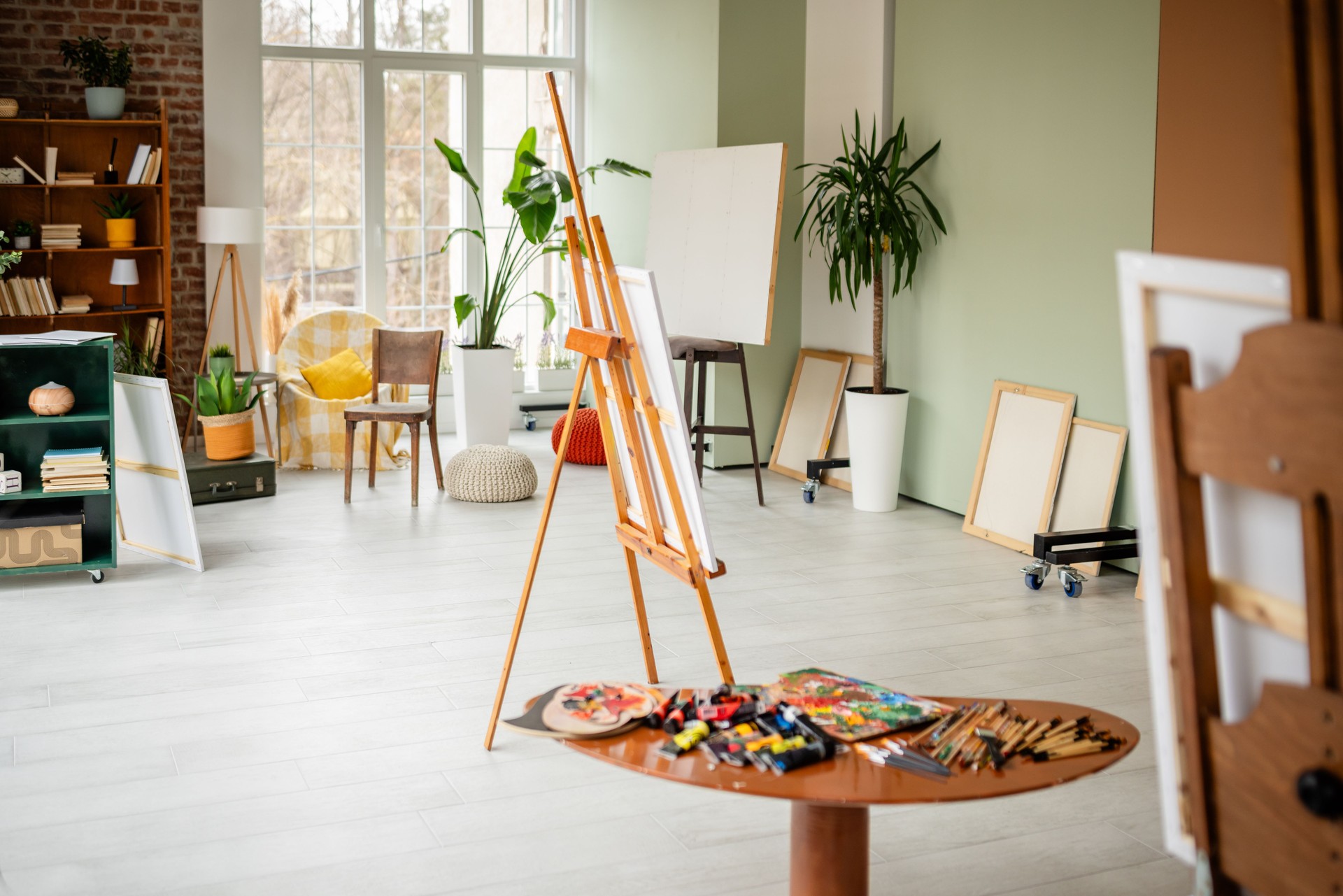 Art Studio Interior with Easels and Supplies
